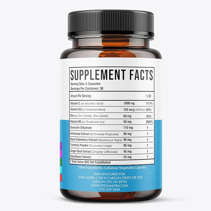 10-In-1 Immune Support Supplement: Immune Boosters for Adults & Kids Daily Immunity Defense with Key Immune System Vitamins Zinc, Vitamin C and D, Plus Elderberry, Quercetin, Echinacea & More, 60 Caps