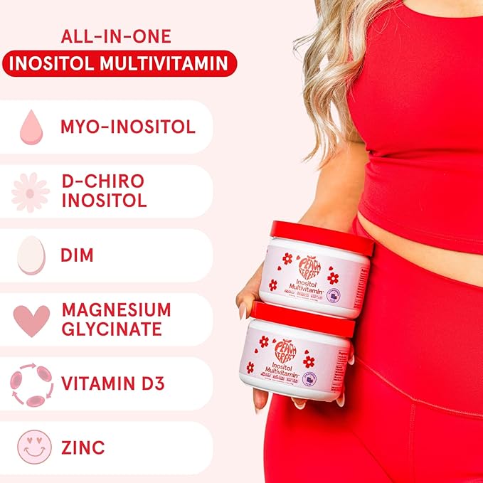 Inositol Powder Multivitamin, Strawberry Acai Flavor – 4g Myo-Inositol & D-Chiro Inositol, DIM, Zinc, Magnesium Glycinate, Vitamin D3 – Supports Women’s Health, Cycle, Energy, 30 SVG