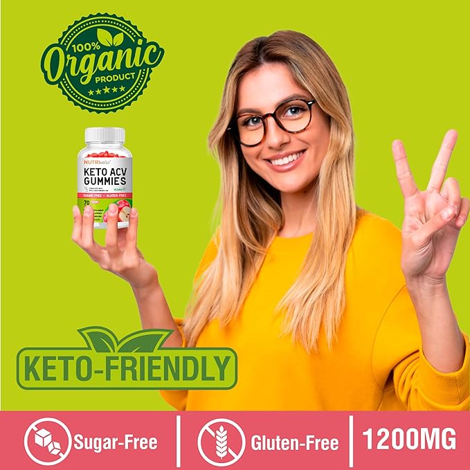 Keto ACV Gummy - Sugar-Free Gluten Free Pro Active Super Apple Cider Vinegar Supplement for Men Women - Support Digestion Hair Skin (1200MG)