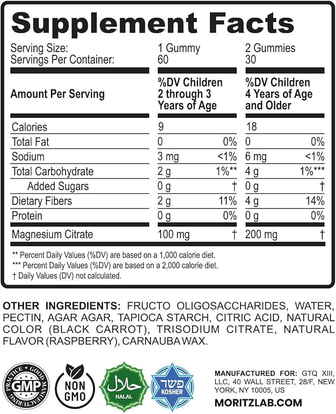 DR. MORITZ Sugar-Free Calm Magnesium Gummies for Kids and Adults - Non-GMO Magnesium Citrate Gummies - Raspberry Flavor - 2-Pack (60 Count)