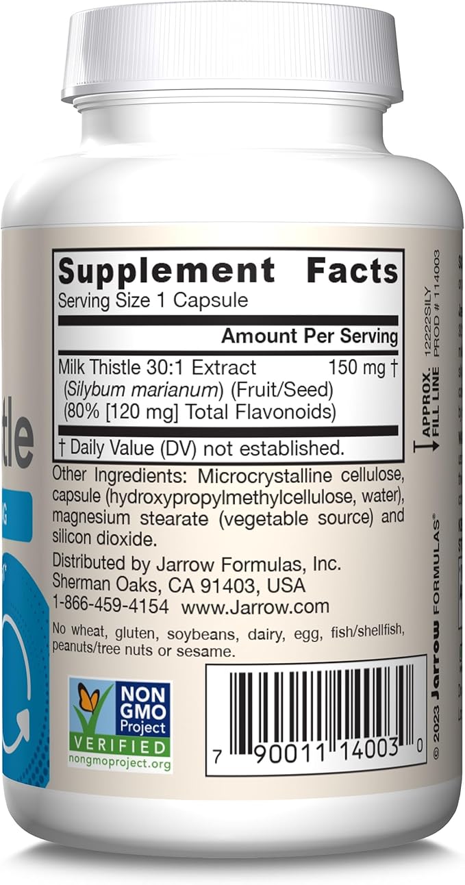 Jarrow Formulas Milk Thistle 150 mg - Antioxidant Supporting Immune Response, Liver Function & Glutathione - Up to 100 Servings (Veggie Capsules), Pack of 12