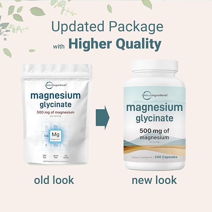 Micro Ingredients Magnesium Glycinate 500mg Per Serving, 240 Capsules | Potent Elemental Form, 100% Chelated, High Absorption | Healthy Muscle, Bones, & Mood Support Supplement | Non-GMO
