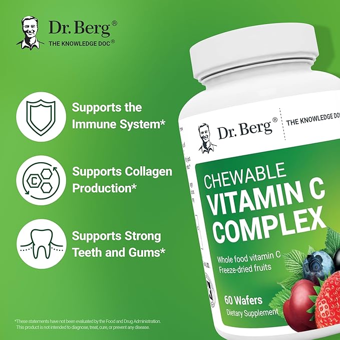 Dr. Berg Chewable Vitamin C Complex - Made with Organic, Non-GMO Berries - 60 Delicious Wafers