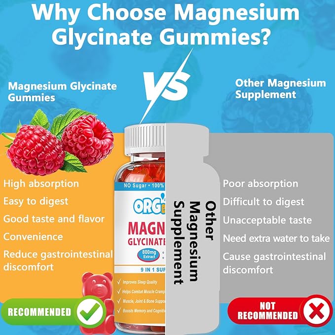 Magnesium Glycinate Gummies | Sugar-Free | Gluten-Free | Non-GMO| Vegan-Friendly | Relaxation Calm Magnesium Gummies for Adults & Kids 120Ct