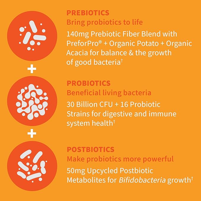Garden of Life Dr Formulated Once Daily 3-in-1 Complete Probiotics, Prebiotics & Postbiotics - PRE + PRO + POSTBIOTIC Supplement for Adults’ Digestive & Immune Health, 30 Billion CFU, 30 Day Supply