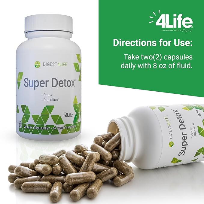 4Life Super Detox - Dietary Supplement Supports Detoxification and Healthy Liver Function - Supplement Formula with Artichoke, Calcium D-Glucarate, and Milk Thistle - 60 Capsules