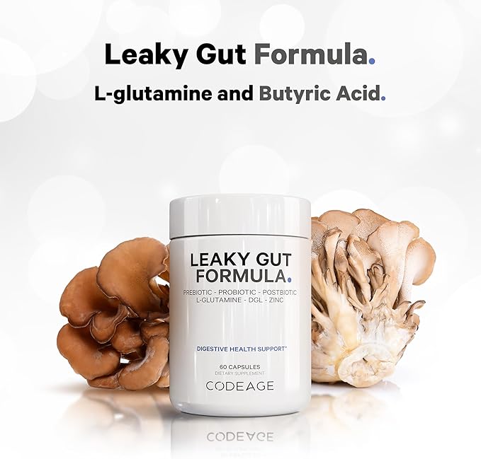 Codeage Leaky Gut Supplement, L-Glutamine, N-Acetylglucosamine, Probiotic, Butyric Acid, Polyphenols, Quercetin, DGL, Marshmallow Root, Berberine, BioPerine, Cinnamon, Vegan, Non-GMO, 60 Capsules