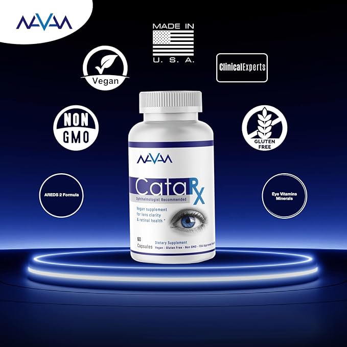 Navan CataRx Antioxidant AREDS 2 Eye Vitamins & Minerals Supplement for Lens Clarity & Retina Health by Clinical Experts - Lutein, Zeaxanthin, Zinc, Vitamin C, NAC - Kosher Certified, 60 Capsules