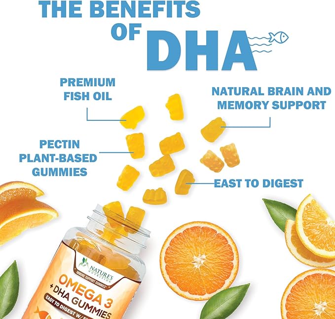 Omega 3 Fish Oil Gummies, Heart Healthy Omega 3 Gummy Supplement with High Absorption DHA & EPA, Extra Strength Joint & Brain Support, Delicious Orange Flavor Fish Oil Nature's Vitamin - 120 Gummies