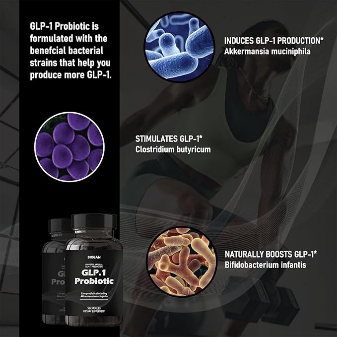 GLP-1 Probiotic 30 Capsules - 500M AFU Multi-Strain Probiotic + Prebiotic, Naturally Support GLP-1 Production & Curb Appetite, Delayed Release, Third-Party Tested, for Men & Women (1pc)