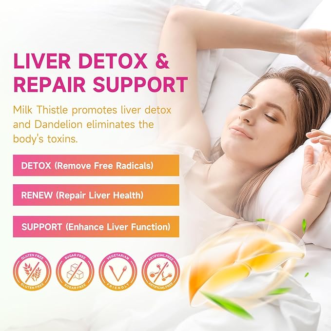 Liver Cleanse Detox & Repair Gummies with Milk Thistle 3000mg, 24-in-1 Liver Health Supplement with Dandelion, Artichoke, Sugar Free Liver Detox Gummies, Pineapple Flavor - 60 Count