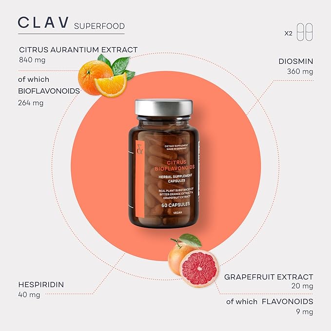 Citrus Bioflavonoids - Vegan Flavonoids Supplements Made from Bitter Orange and Grapefruit Extract - Antioxidant & Immune Support - 60 Capsules - Made in Germany