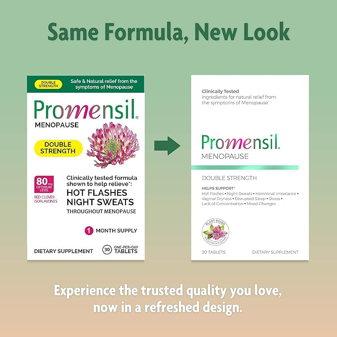 Promensil Menopause Double Strength - Menopause Supplements for Women, Red Clover Isoflavones, Helps Support Hot Flashes, Night Sweats, Restlessness - 30 Count