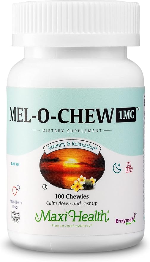 Chewable Melatonin, Kosher Berry Flavor, 1mg Melatonin for Adults or Teens, Natural Aid for Adults, Melatonin Chewables Alternative to Melatonin Gummies Higher 1 mg Dose, Maxi Health (100 Count)