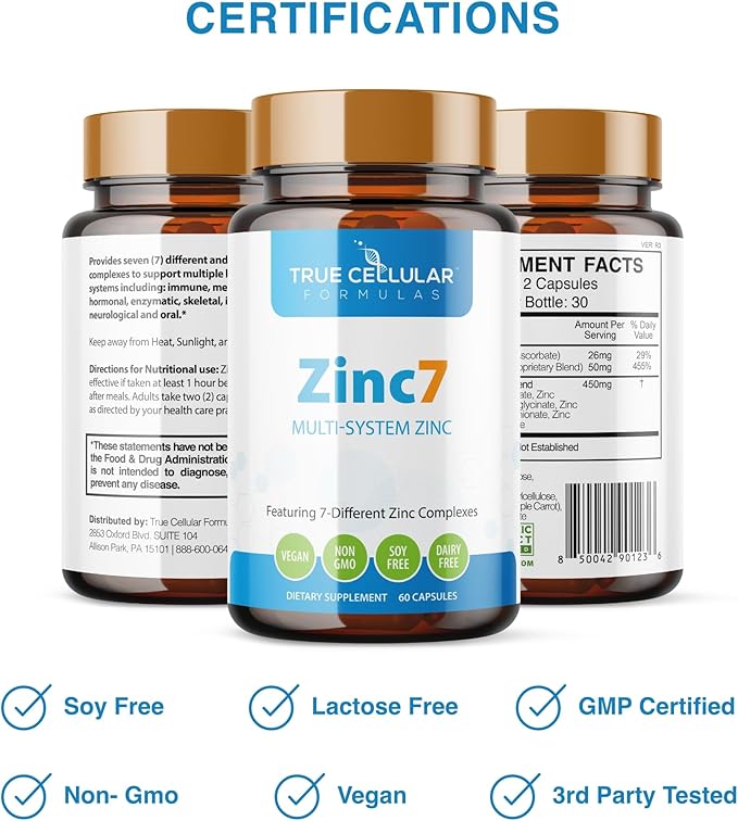 Zinc7 Daily Immune Support (50mg): Triple Action Zinc Complex for Deep Sleep, Mental Clarity & Strong Immunity | Natural Energy, Hormone & Metabolism Support | 60 Vegan Capsules
