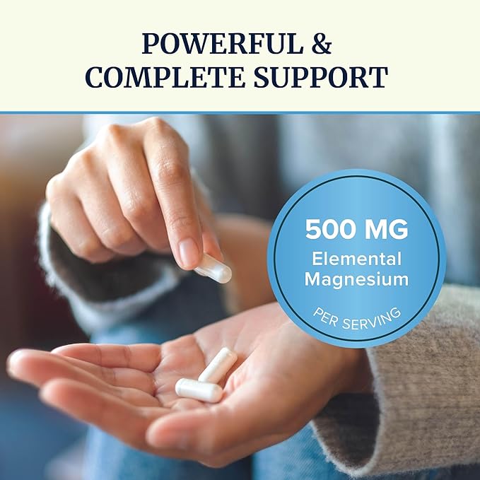 10 in 1 Magnesium Complex Supplement 500MG | Magnesium Citrate, Mag Glycinate, Malate & More | High Absorption Mag Complex with Vitamin B6 | Bone, Muscle & Heart Health Support | Non-GMO | 60 Ct.