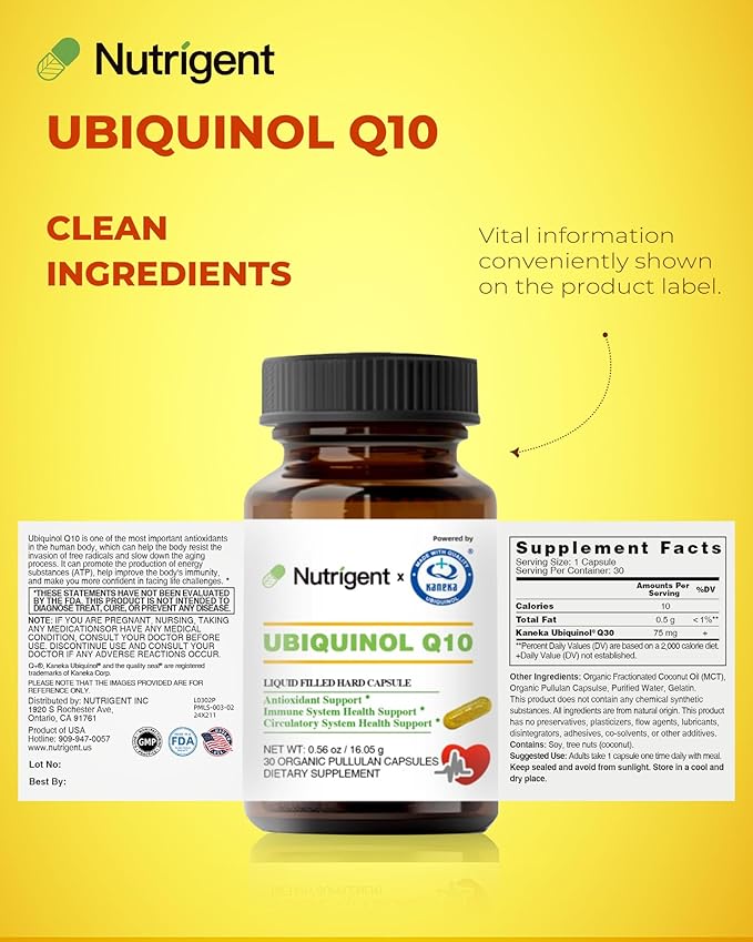Ubiquinol CoQ10 75 mg, Liquid Filled Organic Capsules, High Absorption Coenzyme Q10 Supplements, Antioxidant for Heart Health & Energy Production, 30 Count