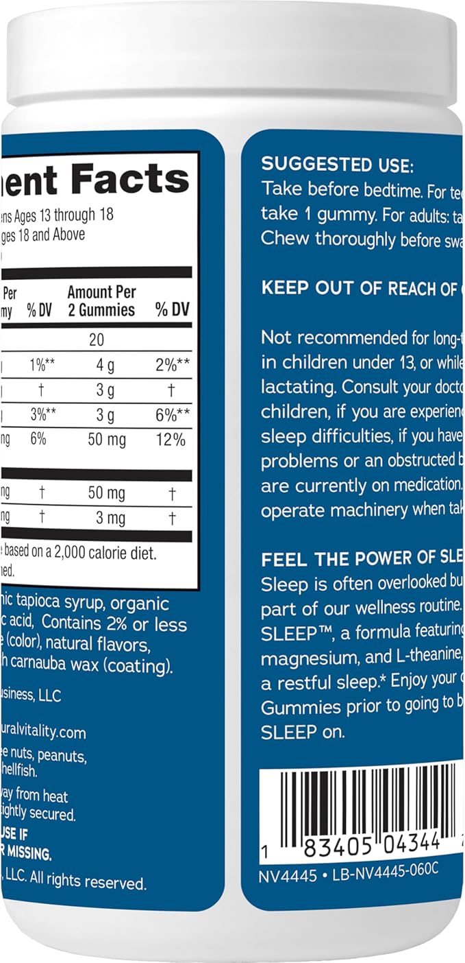 Natural Vitality CALM Sleep Gummies Magnesium Supplement, Melatonin & Magnesium Citrate, Sleep Aid Gummies, L-Theanine, Gluten Free, Helps the Body Ease into Sleep, Blueberry Pomegranate 60 Count