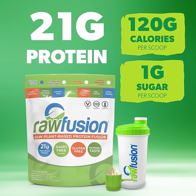 Rawfusion- Vegan Protein Powder, Vanilla Bean - 60 Servings 21g of Plant Based Protein, Low Net Carbs, Non-Dairy, Gluten/ Lactose Free, Soy Free, Kosher, Non-GMO, 4lbs Pound
