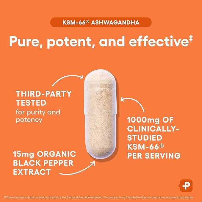 KSM-66 Ashwagandha Root Powder Extract - Stress, Mood, & Athletic Support - 1,000 MG of Clinically Studied KSM66 & Black Pepper for Maximum Absorption - 5% Withanolides - 60 Vegan Capsules