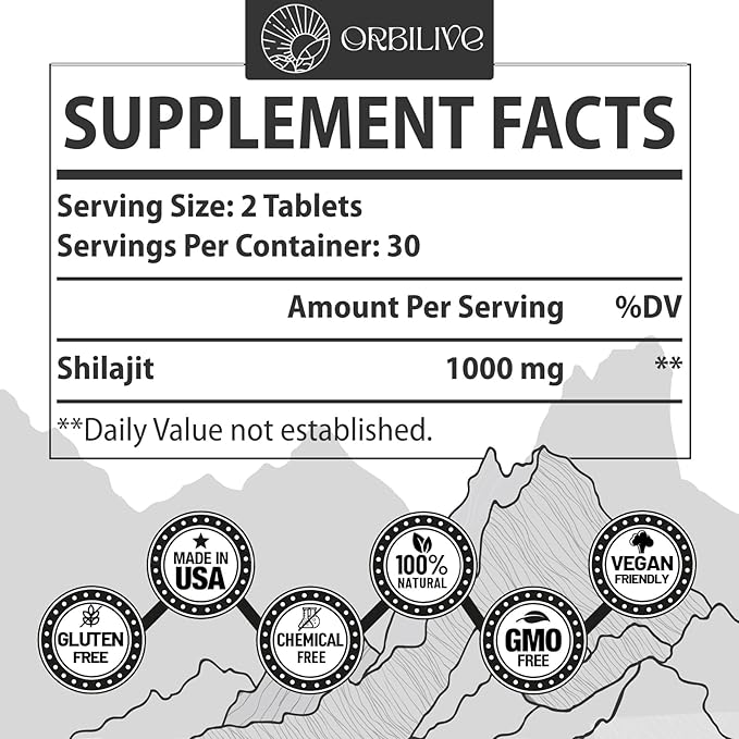 30,000 MG Shilajit Tablets, 100% Shilajit Pure Himalayan Organic, Shilajit for Men and Women Rich in Fulvic Acid & 85+ Trace Minerals, Shilajit Supplement for Energy & Immune System, 120 Count