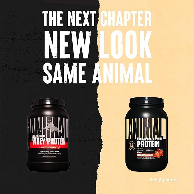Animal Whey Isolate Protein Powder - Loaded for Pre & Post Workout Muscle Builder and Recovery with Digestive Enzymes for Men & Women - 25g Protein, Great Taste, Low Sugar - Strawberry 2 lbs