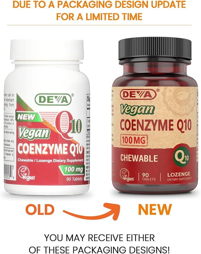 DEVA Vegan Vitamins Coenzyme Q10 100mg - Potent & Affordable in One Bottle - Chewable, 90 Tablets, (Pack of 1)