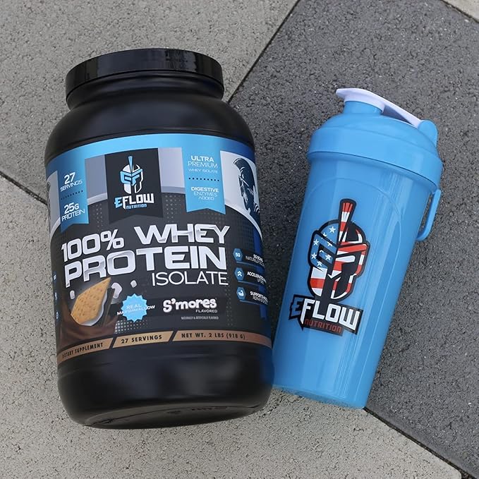 eFlow Nutrition 100% Whey Protein Isolate - Gluten & Lactose-Free Digestive Enzymes Added, Low Carb, Post Workout Shake, Fast Digesting for Optimal Muscle Recovery - S'Mores (26 Servings)