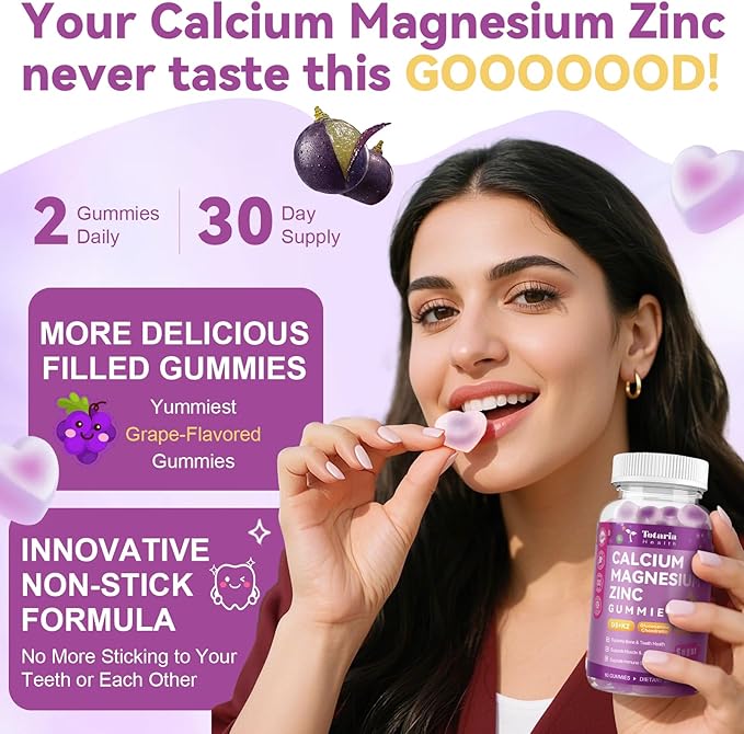 Sugar Free Calcium Magnesium Zinc Gummies for Women Men, 19-in-1 Ultimate Absorption Calcium 1200 mg with Vitamin D3 K2 w/Boron, B6, Ashwagandha, for Bone, Teeth, Immune, Joint, Calm, Vegan