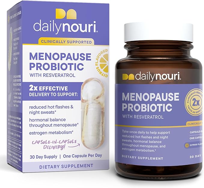 Nouri Daily Menopause Probiotic with Resveratrol | Menopause Relief, Hormonal Balance & Estrogen Metabolism Support | Resveratrol Capsules to Reduce Hot Flashes | 30-Day Supply