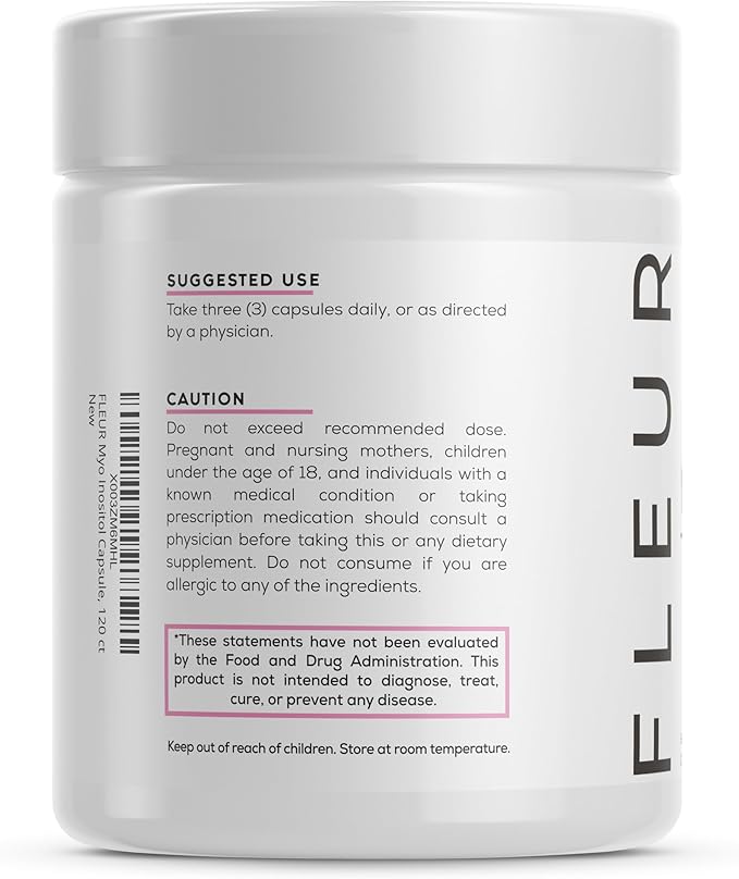 FLEUR Myo-Inositol & D-Chiro Inositol Capsules, Hormone Balance and Ovarian Function Support for Women, Inositol for PCOS Symptom Relief, Regulates Menstrual Cycle, Non-GMO & Vegan, 90 Capsules