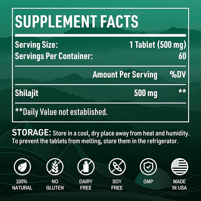 30,000 MG Shilajit Tablets, Shilajit Himalayan Organic, with Fulvic Acid & 85+ Trace Minerals, More Effective Than Shilajit Resin & Capsules, Shilajit for Men & Women, with Lab Test. 60 Count.