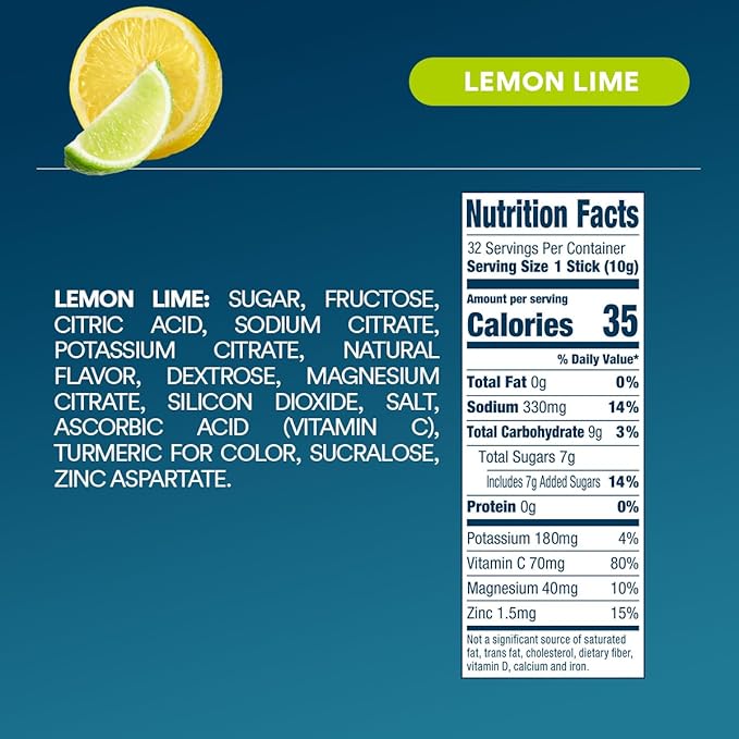 DripDrop Hydration - Lemon Lime - Electrolyte Drink Mix Single Serve Hydration Powder Packets | Non-GMO, Gluten Free, Vegan | 32 Sticks