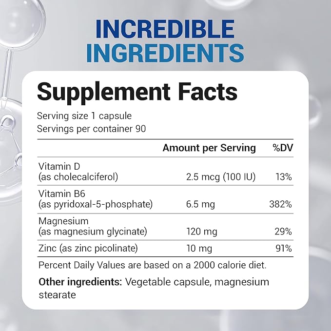 Dr. Berg Magnesium Glycinate with Vitamin D, B6 & Zinc for Stress Relief, Calm, Relaxation, & Good Sleep* - 120 mg Per Magnesium Bisglycinate Capsule - Chelated Magnesium Glycinate - 90 Caps