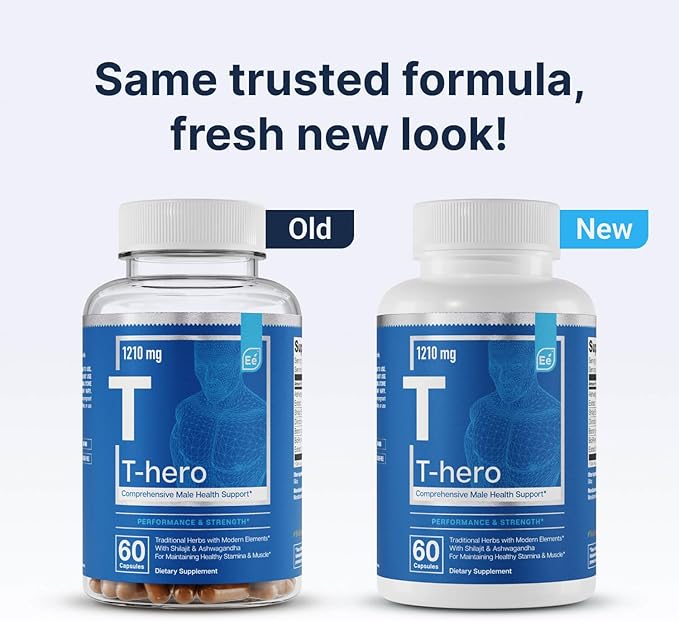 Essential Elements Male Health Supplement - Muscle Support & T-Health with DIM, Ashwagandha, Shilajit, More | T-Hero 60 Vegan Capsules