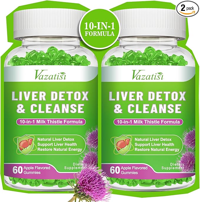 Liver Cleanse Detox Repair Gummies, Liver Support Supplement with Milk Thistle, Artichoke, Dandelion Apple Flavor 120ct