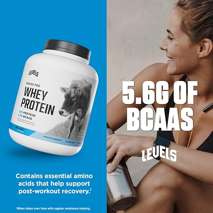 Levels Grass Fed Whey Protein Powder, No Artificials, 25G of Protein, Unflavored, 5LB