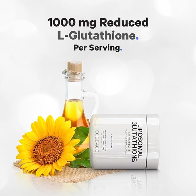 Codeage Liposomal Glutathione Powder - 1,000 mg L-Glutathione per Serving, Liposomal Delivery - 2-Month Supply - Vegan Reduced L-Glutathione - Unflavored - Phospholipid - Non-GMO Gluten-Free - 2.22 Oz