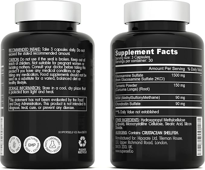 Glucosamine Chondroitin MSM with Turmeric - High Strength Joint Support Supplement for Adults Men & Women - 90 Capsules - 1500mg Glucosamine Sulfate per Serving