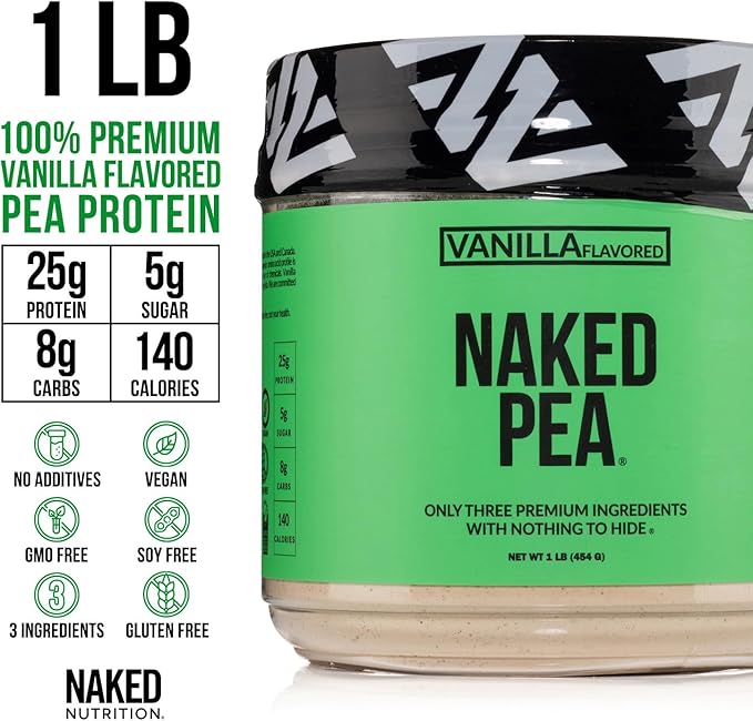 Vanilla Pea Protein Isolate from North American Farms, Only 3 Ingredients, Vanilla Vegan Protein, Gluten-Free, Soy Free, GMO Free - 1LB