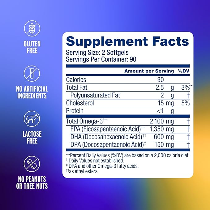 Oceanblue Professional Omega-3 2100 – 180 ct – Triple Strength Burpless Fish Oil Supplement with High-Potency EPA, DHA, DPA – Wild-Caught – Orange Flavor (90 Servings)