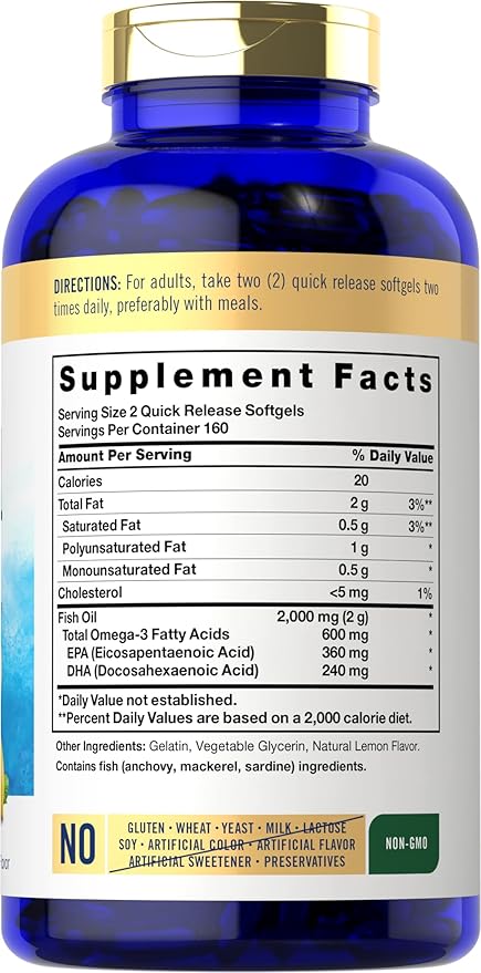 Carlyle Fish Oil Supplements | 2000mg | 320 Softgels | EPA & DHA | 600mg Total Omega-3 | Non-GMO, Gluten Free Pills