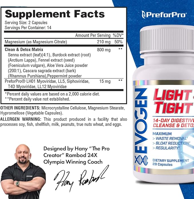 Evogen Light & Tight - 14 Day Cleanse & Detox for Men and Women | Colon Cleanse Supporting Gut Balance, Detox, and GI Comfort | 14 Day Gut Cleanse for Digestive Health Support | 28 Capsules