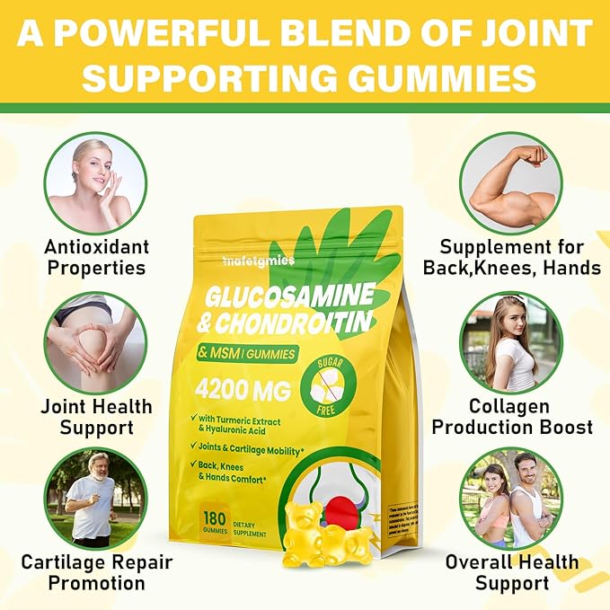Glucosamine Chondroitin Gummies, 4200mg Extra Strength Joint Supplements Glucosamine Chondroitin with MSM & Elderberry for Joint Health, Flexibility, Immune Support for Adults, Men & Women, 180 Count