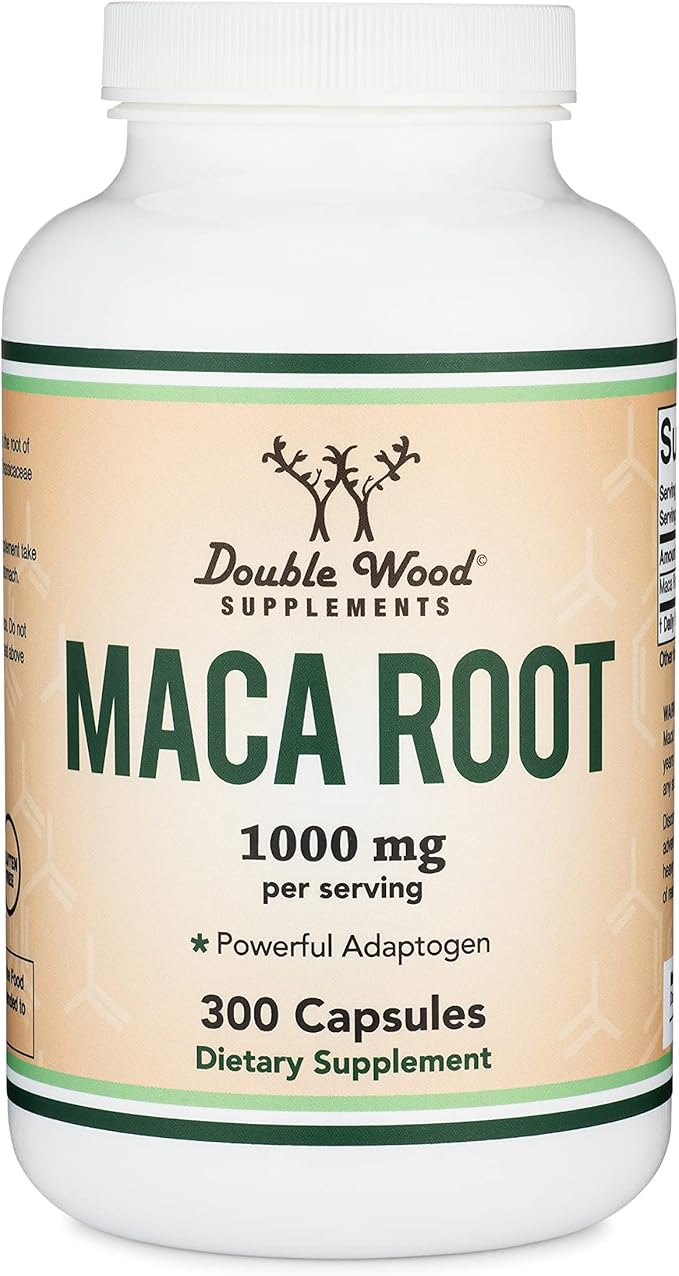 Maca Root Capsules for Women and Men, 300 Count (1,000mg of Black, Red, Yellow Maca Powder per Serving) Grown in Peru (for Energy, Performance, Motivation) by Double Wood