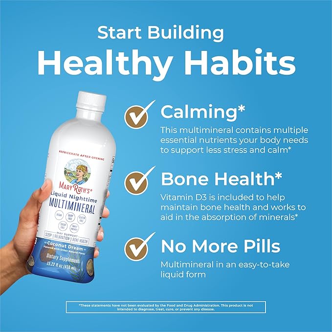 MaryRuth's Liquid Nighttime Multimineral | Sugar Free | Calm Magnesium Citrate | NO Melatonin | Calcium Magnesium Zinc | Muscle Relaxation | Available in 4 Flavors | Vegan | Gluten Free | 15 Servings