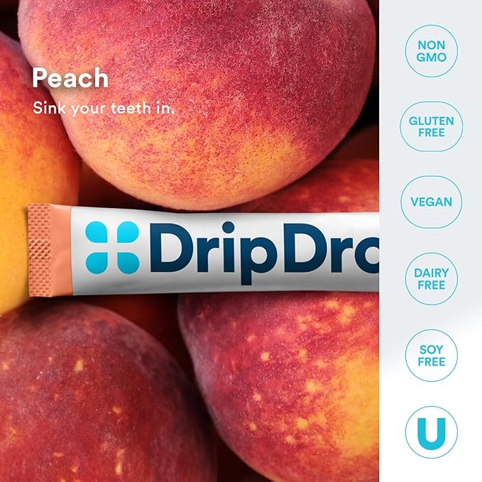 DripDrop Hydration - Zero Sugar Peach - Electrolyte Drink Mix Single Serve Hydration Powder Packets | Non-GMO, Gluten Free, Vegan | 32 Sticks