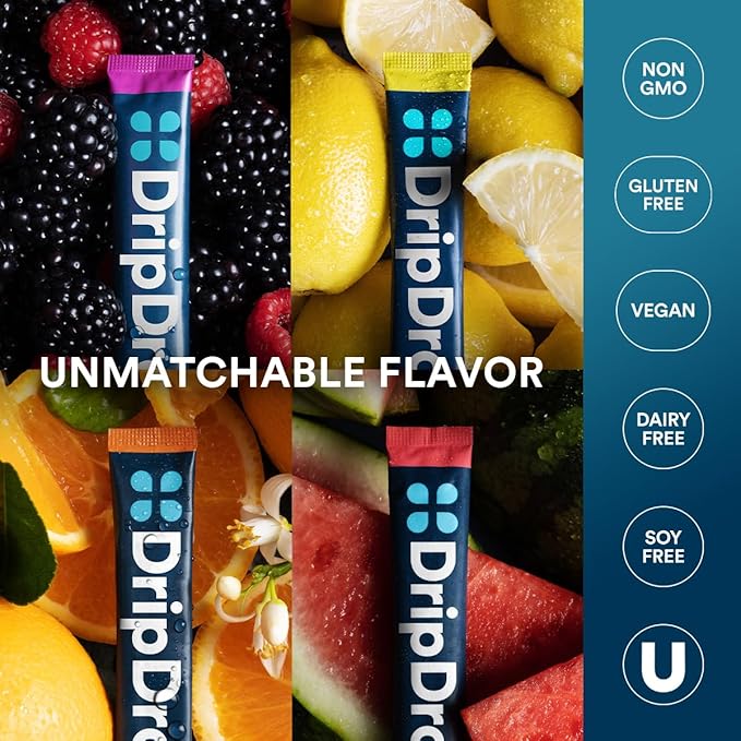 DripDrop Hydration - Bold Variety Pack - Electrolyte Drink Mix Single Serve Hydration Powder Packets - Watermelon, Berry, Lemon, Orange | Non-GMO, Gluten Free, Vegan | 192 Sticks