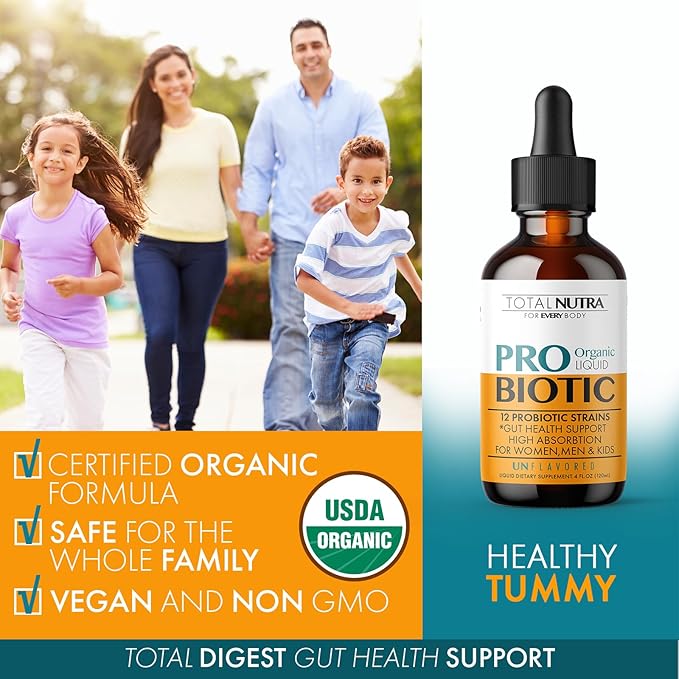 Liquid Probiotic for Women, Men, Kids, Toddler Probiotic: USDA Organic Vegan Probiotic Liquid & Alfalfa Blend + Acidophilus for Gut Health, Dairy Gluten Sugar Free, Non-GMO Oral Probiotics (2 Pack)