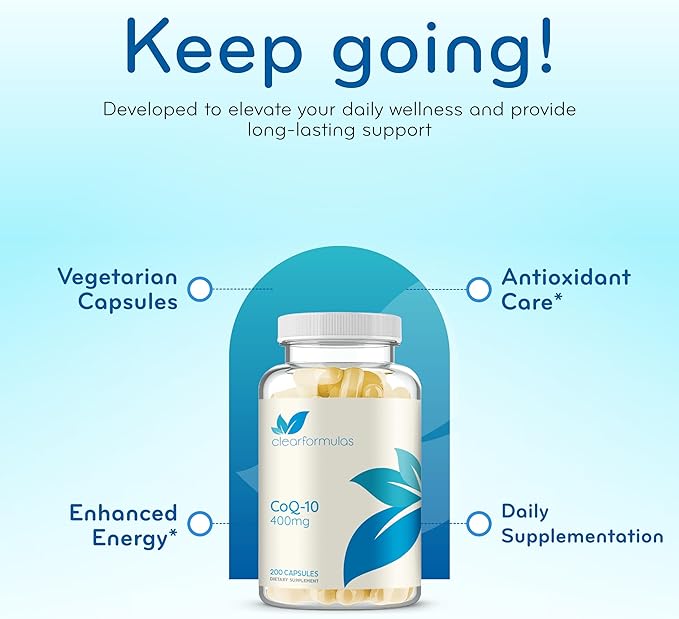 Quick Absorption CoQ10 400mg Capsules - Coenzyme Q10 400mg Potent Antioxidant for Heart Energy and Aging Support - High Stability CoQ10 Ubiquinone Capsules - Made in a cGMP US Lab (200 Servings)